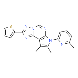 ChemSpider 2D Image | 8,9-Dimethyl-7-(6-methyl-2-pyridinyl)-2-(2-thienyl)-7H-pyrrolo[3,2-e][1,2,4]triazolo[1,5-c]pyrimidine | C19H16N6S