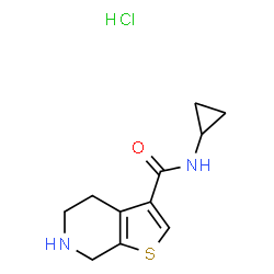 ChemSpider 2D Image | N-Cyclopropyl-4,5,6,7-tetrahydrothieno[2,3-c]pyridine-3-carboxamide hydrochloride (1:1) | C11H15ClN2OS