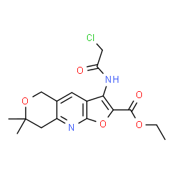 ChemSpider 2D Image | Ethyl 3-[(chloroacetyl)amino]-7,7-dimethyl-7,8-dihydro-5H-furo[2,3-b]pyrano[3,4-e]pyridine-2-carboxylate | C17H19ClN2O5