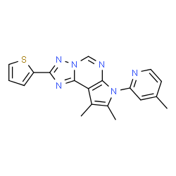 ChemSpider 2D Image | 8,9-Dimethyl-7-(4-methyl-2-pyridinyl)-2-(2-thienyl)-7H-pyrrolo[3,2-e][1,2,4]triazolo[1,5-c]pyrimidine | C19H16N6S