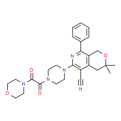 ChemSpider 2D Image | 3,3-Dimethyl-6-{4-[4-morpholinyl(oxo)acetyl]-1-piperazinyl}-8-phenyl-3,4-dihydro-1H-pyrano[3,4-c]pyridine-5-carbonitrile | C27H31N5O4
