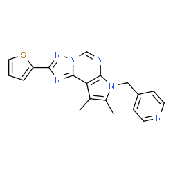 ChemSpider 2D Image | 8,9-Dimethyl-7-(4-pyridinylmethyl)-2-(2-thienyl)-7H-pyrrolo[3,2-e][1,2,4]triazolo[1,5-c]pyrimidine | C19H16N6S