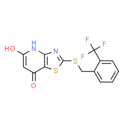 ChemSpider 2D Image | thiazolo[4,5-b]pyridine-5,7-diol, 2-[[[2-(trifluoromethyl)phenyl]methyl]thio]- | C14H9F3N2O2S2