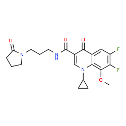 ChemSpider 2D Image | 1-Cyclopropyl-6,7-difluoro-8-methoxy-4-oxo-N-[3-(2-oxo-1-pyrrolidinyl)propyl]-1,4-dihydro-3-quinolinecarboxamide | C21H23F2N3O4