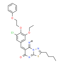ChemSpider 2D Image | (5Z,6E)-2-Butyl-6-[3-chloro-5-ethoxy-4-(2-phenoxyethoxy)benzylidene]-5-imino-5,6-dihydro-7H-[1,3,4]thiadiazolo[3,2-a]pyrimidin-7-one | C26H27ClN4O4S