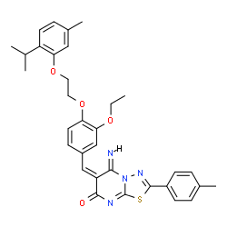ChemSpider 2D Image | (5Z,6E)-6-{3-Ethoxy-4-[2-(2-isopropyl-5-methylphenoxy)ethoxy]benzylidene}-5-imino-2-(4-methylphenyl)-5,6-dihydro-7H-[1,3,4]thiadiazolo[3,2-a]pyrimidin-7-one | C33H34N4O4S