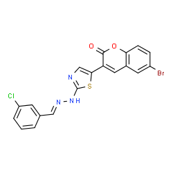 ChemSpider 2D Image | 6-Bromo-3-{2-[(2E)-2-(3-chlorobenzylidene)hydrazino]-1,3-thiazol-5-yl}-2H-chromen-2-one | C19H11BrClN3O2S