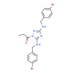 ChemSpider 2D Image | 1-{3,5-Bis[(4-bromobenzyl)amino]-1H-1,2,4-triazol-1-yl}-1-propanone | C19H19Br2N5O