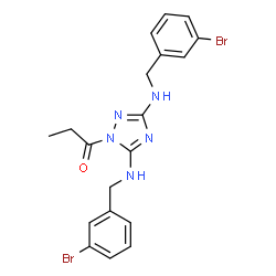 ChemSpider 2D Image | 1-{3,5-Bis[(3-bromobenzyl)amino]-1H-1,2,4-triazol-1-yl}-1-propanone | C19H19Br2N5O