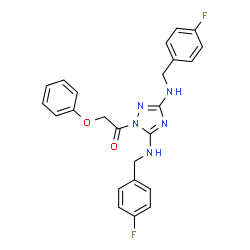 ChemSpider 2D Image | 1-{3,5-Bis[(4-fluorobenzyl)amino]-1H-1,2,4-triazol-1-yl}-2-phenoxyethanone | C24H21F2N5O2