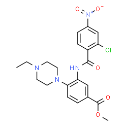 ChemSpider 2D Image | Methyl 3-[(2-chloro-4-nitrobenzoyl)amino]-4-(4-ethyl-1-piperazinyl)benzoate | C21H23ClN4O5