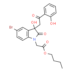 ChemSpider 2D Image | Butyl {5-bromo-3-hydroxy-3-[2-(2-hydroxyphenyl)-2-oxoethyl]-2-oxo-2,3-dihydro-1H-indol-1-yl}acetate | C22H22BrNO6