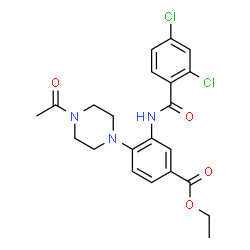 ChemSpider 2D Image | Ethyl 4-(4-acetyl-1-piperazinyl)-3-[(2,4-dichlorobenzoyl)amino]benzoate | C22H23Cl2N3O4