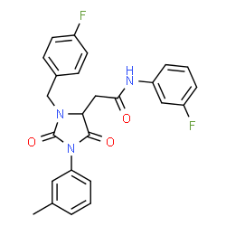 ChemSpider 2D Image | 2-[3-(4-Fluorobenzyl)-1-(3-methylphenyl)-2,5-dioxo-4-imidazolidinyl]-N-(3-fluorophenyl)acetamide | C25H21F2N3O3