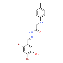 ChemSpider 2D Image | N'-[(E)-(2,4-Dibromo-5-hydroxyphenyl)methylene]-2-[(4-methylphenyl)amino]acetohydrazide | C16H15Br2N3O2