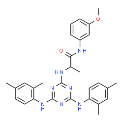 ChemSpider 2D Image | N~2~-{4,6-Bis[(2,4-dimethylphenyl)amino]-1,3,5-triazin-2-yl}-N-(3-methoxyphenyl)alaninamide | C29H33N7O2