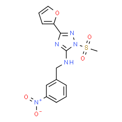 ChemSpider 2D Image | 3-(2-Furyl)-1-(methylsulfonyl)-N-(3-nitrobenzyl)-1H-1,2,4-triazol-5-amine | C14H13N5O5S