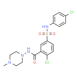 ChemSpider 2D Image | 2-Chloro-5-[(4-chlorophenyl)sulfamoyl]-N-(4-methyl-1-piperazinyl)benzamide | C18H20Cl2N4O3S