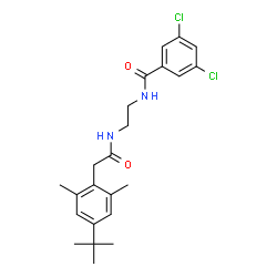 ChemSpider 2D Image | 3,5-Dichloro-N-[2-({[2,6-dimethyl-4-(2-methyl-2-propanyl)phenyl]acetyl}amino)ethyl]benzamide | C23H28Cl2N2O2