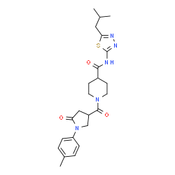 ChemSpider 2D Image | N-(5-Isobutyl-1,3,4-thiadiazol-2-yl)-1-{[1-(4-methylphenyl)-5-oxo-3-pyrrolidinyl]carbonyl}-4-piperidinecarboxamide | C24H31N5O3S