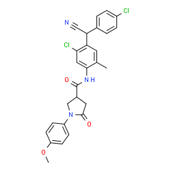 ChemSpider 2D Image | N-{5-Chloro-4-[(4-chlorophenyl)(cyano)methyl]-2-methylphenyl}-1-(4-methoxyphenyl)-5-oxo-3-pyrrolidinecarboxamide | C27H23Cl2N3O3