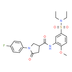 ChemSpider 2D Image | N-[5-(Diethylsulfamoyl)-2-methoxyphenyl]-1-(4-fluorophenyl)-5-oxo-3-pyrrolidinecarboxamide | C22H26FN3O5S