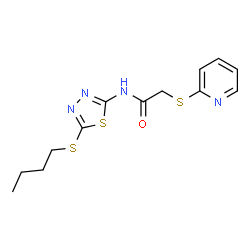 ChemSpider 2D Image | N-[5-(Butylsulfanyl)-1,3,4-thiadiazol-2-yl]-2-(2-pyridinylsulfanyl)acetamide | C13H16N4OS3