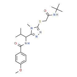 ChemSpider 2D Image | 4-Methoxy-N-{2-methyl-1-[4-methyl-5-({2-[(2-methyl-2-propanyl)amino]-2-oxoethyl}sulfanyl)-4H-1,2,4-triazol-3-yl]propyl}benzamide | C21H31N5O3S