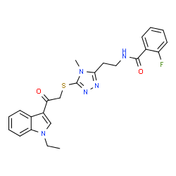 ChemSpider 2D Image | N-[2-(5-{[2-(1-Ethyl-1H-indol-3-yl)-2-oxoethyl]sulfanyl}-4-methyl-4H-1,2,4-triazol-3-yl)ethyl]-2-fluorobenzamide | C24H24FN5O2S
