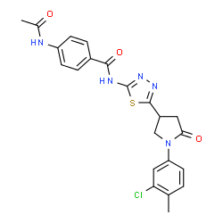 ChemSpider 2D Image | 4-Acetamido-N-{5-[1-(3-chloro-4-methylphenyl)-5-oxo-3-pyrrolidinyl]-1,3,4-thiadiazol-2-yl}benzamide | C22H20ClN5O3S