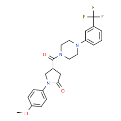 ChemSpider 2D Image | 1-(4-Methoxyphenyl)-4-({4-[3-(trifluoromethyl)phenyl]-1-piperazinyl}carbonyl)-2-pyrrolidinone | C23H24F3N3O3
