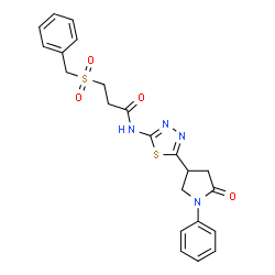ChemSpider 2D Image | 3-(Benzylsulfonyl)-N-[5-(5-oxo-1-phenyl-3-pyrrolidinyl)-1,3,4-thiadiazol-2-yl]propanamide | C22H22N4O4S2