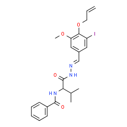 ChemSpider 2D Image | N-(1-{(2E)-2-[4-(Allyloxy)-3-iodo-5-methoxybenzylidene]hydrazino}-3-methyl-1-oxo-2-butanyl)benzamide | C23H26IN3O4