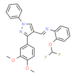 ChemSpider 2D Image | (E)-N-[2-(Difluoromethoxy)phenyl]-1-[3-(3,4-dimethoxyphenyl)-1-phenyl-1H-pyrazol-4-yl]methanimine | C25H21F2N3O3