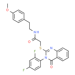 ChemSpider 2D Image | 2-{[3-(2,4-Difluorophenyl)-4-oxo-3,4-dihydro-2-quinazolinyl]sulfanyl}-N-[2-(4-methoxyphenyl)ethyl]acetamide | C25H21F2N3O3S