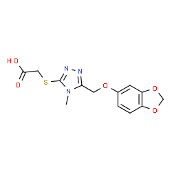 ChemSpider 2D Image | ({5-[(1,3-Benzodioxol-5-yloxy)methyl]-4-methyl-4H-1,2,4-triazol-3-yl}sulfanyl)acetic acid | C13H13N3O5S
