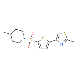 ChemSpider 2D Image | 4-Methyl-1-{[5-(2-methyl-1,3-thiazol-4-yl)-2-thienyl]sulfonyl}piperidine | C14H18N2O2S3