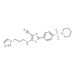 ChemSpider 2D Image | 5-{[3-(1H-Imidazol-1-yl)propyl]amino}-2-[4-(1-piperidinylsulfonyl)phenyl]-1,3-oxazole-4-carbonitrile | C21H24N6O3S