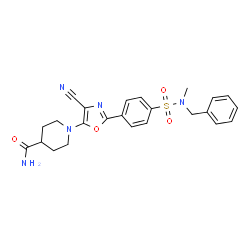 ChemSpider 2D Image | 1-(2-{4-[Benzyl(methyl)sulfamoyl]phenyl}-4-cyano-1,3-oxazol-5-yl)-4-piperidinecarboxamide | C24H25N5O4S