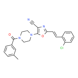 ChemSpider 2D Image | 2-[(E)-2-(2-Chlorophenyl)vinyl]-5-[4-(3-methylbenzoyl)-1-piperazinyl]-1,3-oxazole-4-carbonitrile | C24H21ClN4O2