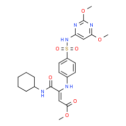 ChemSpider 2D Image | Methyl (2Z)-4-(cyclohexylamino)-3-({4-[(2,6-dimethoxy-4-pyrimidinyl)sulfamoyl]phenyl}amino)-4-oxo-2-butenoate | C23H29N5O7S