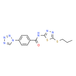 ChemSpider 2D Image | N-[5-(Propylsulfanyl)-1,3,4-thiadiazol-2-yl]-4-(1H-tetrazol-1-yl)benzamide | C13H13N7OS2
