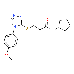 ChemSpider 2D Image | N-Cyclopentyl-3-{[1-(4-methoxyphenyl)-1H-tetrazol-5-yl]sulfanyl}propanamide | C16H21N5O2S