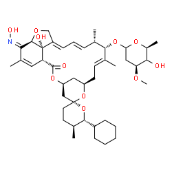 ChemSpider 2D Image | (1'R,2R,4'S,5S,6S,8'R,10'E,12'S,13'S,14'E,16'E,20'R,21'Z,24'S)-6-Cyclohexyl-24'-hydroxy-21'-(hydroxyimino)-5,11',13',22'-tetramethyl-2'-oxo-3,4,5,6-tetrahydrospiro[pyran-2,6'-[3,7,19]trioxatetracyclo[
15.6.1.1~4,8~.0~20,24~]pentacosa[10,14,16,22]tetraen]-12'-yl (4xi)-2,6-dideoxy-3-O-methyl-L-threo-hexopyranoside | C43H63NO11