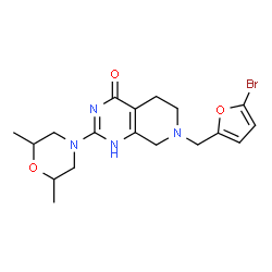 ChemSpider 2D Image | 7-[(5-Bromo-2-furyl)methyl]-2-(2,6-dimethyl-4-morpholinyl)-5,6,7,8-tetrahydropyrido[3,4-d]pyrimidin-4(1H)-one | C18H23BrN4O3
