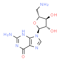 ChemSpider 2D Image | 2-Amino-9-(5-amino-5-deoxy-alpha-D-arabinofuranosyl)-3,9-dihydro-6H-purin-6-one | C10H14N6O4