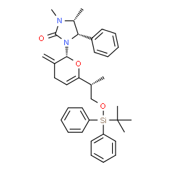 ChemSpider 2D Image | (4S,5R)-1,5-Dimethyl-3-{(2R)-3-methylene-6-[(2R)-1-{[(2-methyl-2-propanyl)(diphenyl)silyl]oxy}-2-propanyl]-3,4-dihydro-2H-pyran-2-yl}-4-phenyl-2-imidazolidinone | C36H44N2O3Si