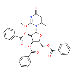 ChemSpider 2D Image | 2-Methoxy-6-methyl-1-(2,3,5-tri-O-benzoyl-beta-D-ribofuranosyl)-4(1H)-pyrimidinone | C32H28N2O9
