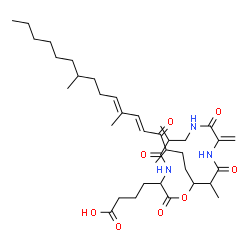 ChemSpider 2D Image | 4-{6,13-Dimethyl-10-methylene-2,5,9,12-tetraoxo-14-[(5E,7E)-3,7,11-trimethyl-4-oxo-5,7-heptadecadien-1-yl]-1-oxa-4,8,11-triazacyclotetradecan-3-yl}butanoic acid | C37H59N3O8