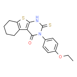 ChemSpider 2D Image | 3-(4-Ethoxyphenyl)-2,3,5,6,7,8-hexahydro-2-thioxo[1]benzothieno[2,3-d]pyrimidin-4(1H)-one | C18H18N2O2S2